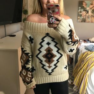 Chicwish Aztec Off the Shoulder Sweater